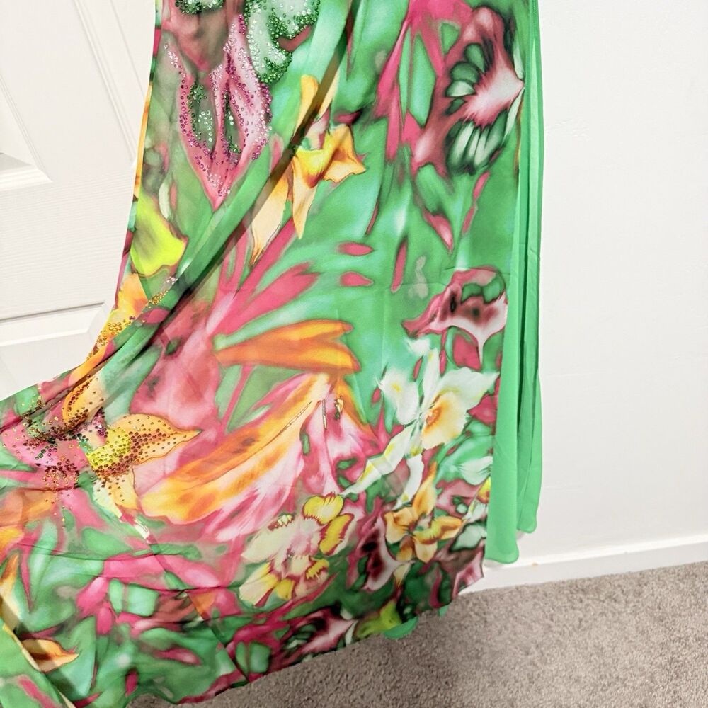 THE ANDAMANE Isabelle Green Dress in Floral Print With Crystals Sz 42 - Picture 13 of 16
